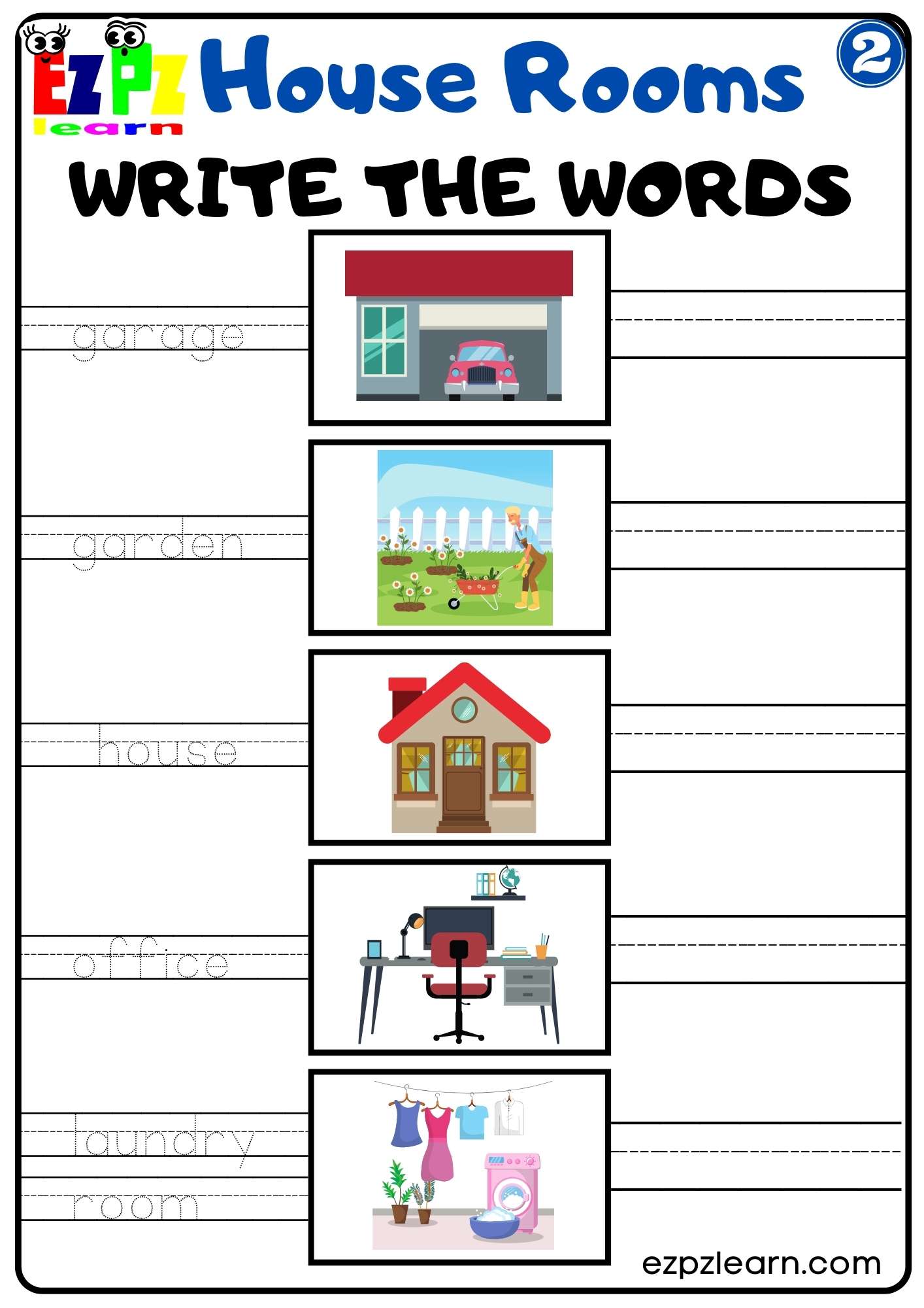 Write the Words Activity for ESL and Homeschool Students House Rooms